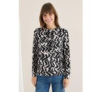 Langarmshirt CECIL, Damen, Gr. XL (44), schwarz-weiß (light greige melange), Stoff, 67% Viskose, 28% Polyester, 5% Elasthan, gemustert, normal normal, hoch geschlossener Ausschnitt, Bündchen, Shirts L