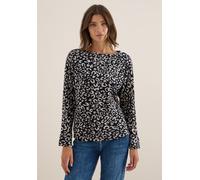 Langarmshirt CECIL, Damen, Gr. XL (44), urban dunkelblau, Stoff, 64% Polyester, 33% Viskose, 3% Elasthan, animal-print, normal normal, U-Boot-Ausschnitt, breiter Bund, Shirts Langarmshirt, im Leo Desi