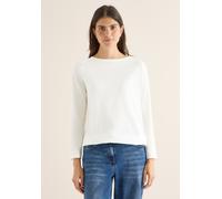 Langarmshirt CECIL, Damen, Gr. XL (44), vanilleweiß, Web, 100% Baumwolle, unifarben, normal normal, U-Boot-Ausschnitt, abgesteppt, Shirts Langarmshirt, aus reiner Baumwolle (14429828-XL) vanilleweiß