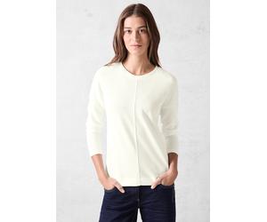Langarmshirt CECIL, Damen, Gr. XL (44), weiß (vanilleweiß), Stoff, 80% Viskose, 17% Polyester, 3% Elasthan, gestreift, normal normal, Rundhals, abgesteppt, Shirts Langarmshirt, mit Streifen-Struktur (