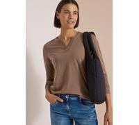 Langarmshirt CECIL, Damen, Gr. XS (36), braun (cocoa taupe), Web, 100% Baumwolle, unifarben, comfort fit normal, Rundhals, abgesteppt, Shirts Langarmshirt, mit geschlitztem Rundhalsausschnitt (6399591