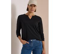 Langarmshirt CECIL, Damen, Gr. XS (36), schwarz, Web, 100% Baumwolle, unifarben, comfort fit normal, Rundhals, abgesteppt, Shirts Langarmshirt, mit geschlitztem Rundhalsausschnitt (16829006-XS) schwar