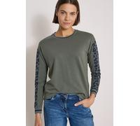 Langarmshirt CECIL, Damen, Gr. XXL (46), dried olive grün, Web, 48% Baumwolle, 48% Modal, 4% Elasthan, gemustert, comfort fit normal, Rundhals, Bündchen, Shirts Langarmshirt, mit Rundhalsausschnitt, T