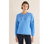 Langarmshirt CECIL, Damen, Gr. XXL (46), fountain blau, Web, 72% Viskose, 25% Polyester, 3% Elasthan, unifarben, normal normal, Rundhals, Bündchen, Shirts Langarmshirt, mit Frontprint (96598761-XXL) f