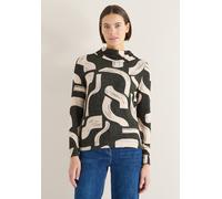 Langarmshirt CECIL, Damen, Gr. XXL (46), grau (raw khaki melange), Stoff, 67% Viskose, 28% Polyester, 5% Elasthan, gemustert, comfort fit normal, hoch geschlossener Ausschnitt, Bündchen, Shirts Langar