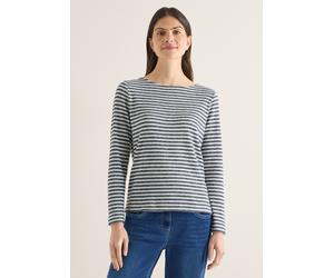 Langarmshirt CECIL, Damen, Gr. XXL (46), grau (universal blau melange), Stoff, 55% Viskose, 41% Polyester, 4% Elasthan, gestreift, comfort fit normal, U-Boot-Ausschnitt, abgesteppt, Shirts Langarmshir