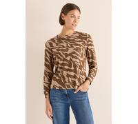 Langarmshirt CECIL, Damen, Gr. XXL (46), mocha caramel melange, Stoff, 67% Viskose, 28% Polyester, 5% Elasthan, animal-print, comfort fit normal, Rundhals, elastischer Bund, Shirts Langarmshirt, im Me