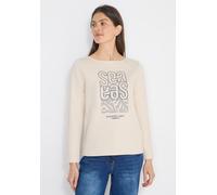 Langarmshirt CECIL, Damen, Gr. XXL (46), pearl beige, Sweatware, Obermaterial: 47% Baumwolle, 47% Polyester, 6% Elasthan, bestickt, normal, U-Boot-Ausschnitt, abgesteppt, Shirts Langarmshirt, modernes