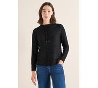 Langarmshirt CECIL, Damen, Gr. XXL (46), schwarz (schwarz melange), Stoff, 67% Viskose, 28% Polyester, 5% Elasthan, unifarben, comfort fit normal, hoch geschlossener Ausschnitt, Bündchen, Shirts Langa