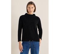 Langarmshirt CECIL, Damen, Gr. XXL (46), schwarz, Web, 70% Baumwolle, 27% Polyester, 3% Elasthan, Strukturmuster, comfort fit normal, hoch geschlossener Ausschnitt, Bündchen, Shirts Langarmshirt, mit