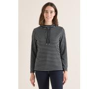 Langarmshirt CECIL, Damen, Gr. XXL (46), cool grau, Web, 70% Baumwolle, 30% Polyester, gestreift, normal normal, hoch geschlossener Ausschnitt, abgesteppt, Shirts Langarmshirt, mit Tunnelzugband am Kr
