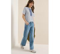 Langarmshirt CECIL, Damen, Gr. XXL (46), sporty denim blau, Stoff, 52% Viskose, 47% Polyester, 1% Elasthan, gestreift, comfort fit normal, hoch geschlossener Ausschnitt, abgesteppt, Shirts Langarmshir