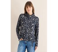 Langarmshirt CECIL, Damen, Gr. XXL (46), universal blau melange, Stoff, 67% Viskose, 28% Polyester, 5% Elasthan, gemustert, comfort fit normal, Rundhals, normaler Saum, Shirts Langarmshirt, mit Schalk