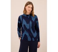 Langarmshirt CECIL, Damen, Gr. XXL (46), urban dunkelblau, Stoff, 75% Viskose, 20% Polyester, 5% Elasthan, gemustert, normal normal, hoch geschlossener Ausschnitt, abgesteppt, Shirts Langarmshirt, mit