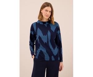 Langarmshirt CECIL, Damen, Gr. XXL (46), urban dunkelblau, Stoff, 75% Viskose, 20% Polyester, 5% Elasthan, gemustert, normal normal, hoch geschlossener Ausschnitt, abgesteppt, Shirts Langarmshirt, mit