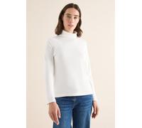 Langarmshirt CECIL, Damen, Gr. XXL (46), weiß (vanilleweiß), Web, 95% Baumwolle, 5% Elasthan, unifarben, comfort fit normal, hoch geschlossener Ausschnitt, abgesteppt, Shirts Langarmshirt, mit Turtlen