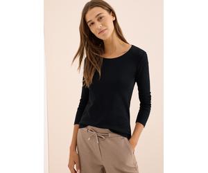 Langarmshirt CECIL "Style Pia", Damen, Gr. L (42), schwarz, Jersey, Obermaterial: 100% Baumwolle, unifarben, regular fit normal, Rundhals, gerader Abschluss, Shirts Langarmshirt (90744065-L) schwarz