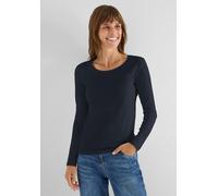 Langarmshirt CECIL "Style Pia", Damen, Gr. M (40), universal blau, Jersey, Obermaterial: 100% Baumwolle, regular fit normal, Rundhals, gerader Abschluss, Shirts Langarmshirt (77862149-M) universal bla