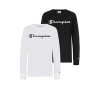 Langarmshirt CHAMPION, Jungen, Gr. XL (164/170), schwarz-weiß (schwarz), Single Jersey, Obermaterial: 100% Baumwolle, Rundhals, Shirts Langarmshirt, im Doppelpack, mit Rundhalsausschnitt, sportlich, a