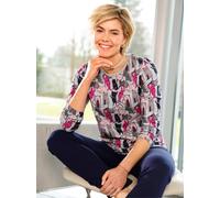 Langarmshirt CLASSIC BASICS "Druck-Shirt", Damen, Gr. 40, bunt (steingrau, malve, bedruckt), 100% Baumwolle, gemustert, Rundhals, Shirts Langarmshirt (69618208-40) steingrau, malve, bedruckt