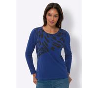Langarmshirt CLASSIC BASICS "Langarm-Shirt", Damen, Gr. 40, blau (royalblau, schwarz), 100% Baumwolle, bedruckt, gemustert, Rundhals, Shirts Langarmshirt (66269704-40) royalblau, schwarz