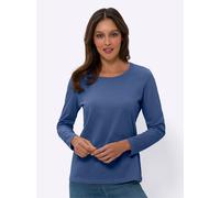 Langarmshirt CLASSIC BASICS "Langarm-Shirt", Damen, Gr. 46, blau (jeansblau), 100% Baumwolle, unifarben, Rundhals, Shirts Langarmshirt (98328203-46) jeansblau