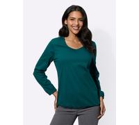 Langarmshirt CLASSIC BASICS "Langarm-Shirt", Damen, Gr. 46, blau (petrol), 100% Baumwolle, unifarben, V-Ausschnitt, Shirts Langarmshirt (56339204-46) petrol