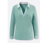Langarmshirt CLASSIC BASICS "Langarm-Shirt", Damen, Gr. 46, grün (salbei, weiß), 100% Baumwolle, gemustert, mehrfarbig, V-Ausschnitt, Shirts Langarmshirt (19292827-46) salbei, weiß