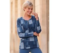 Langarmshirt CLASSIC BASICS "Langarm-Shirt", Damen, Gr. 50, blau (eisblau, jeansblau, bedruckt), 100% Baumwolle, gemustert, mehrfarbig, Rundhals, Shirts Langarmshirt (95448121-50) eisblau, jeansblau, 