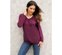 Langarmshirt CLASSIC BASICS "Langarm-Shirt", Damen, Gr. 56, rot (burgund), 100% Baumwolle, unifarben, V-Ausschnitt, Shirts Langarmshirt (95350926-56) burgund