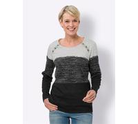 Langarmshirt CLASSIC BASICS "Rundhals-Shirt", Damen, Gr. 40, grau (hellgrau, schwarz, bedruckt), 100% Baumwolle, gemustert, gestreift, mehrfarbig, Rundhals, Shirts Langarmshirt (84789730-40) hellgrau,