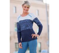 Langarmshirt CLASSIC BASICS "Rundhals-Shirt", Damen, Gr. 42, blau (eisblau, marine, bedruckt), 100% Baumwolle, gemustert, gestreift, mehrfarbig, Rundhals, Shirts Langarmshirt (92621046-42) eisblau, ma