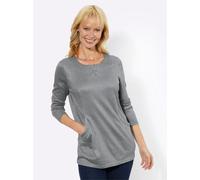 Langarmshirt CLASSIC BASICS "Winter-Shirt", Damen, Gr. 36, schwarz (hellgrau, schwarz, meliert), 95% Polyester, 5% Elasthan, meliert, Rundhals, Shirts Langarmshirt (76998816-36) hellgrau, schwarz, mel