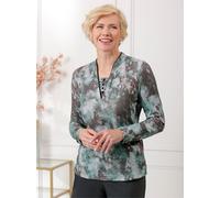 Langarmshirt CLASSIC "Shirt", Damen, Gr. 42, grau (salbei, steingrau, bedruckt), 95% Polyester, 5% Elasthan, gemustert, mehrfarbig, Shirts Langarmshirt (25985928-42) salbei, steingrau, bedruckt
