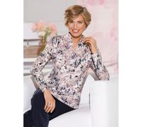 Langarmshirt CLASSIC "Shirt", Damen, Gr. 48, bunt (mauve, rauchblau, bedruckt), 95% Viskose, 5% Elasthan, geblümt, gemustert, mehrfarbig, V-Ausschnitt, Shirts Langarmshirt (73308433-48) mauve, rauchbl