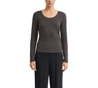 Langarmshirt COMMA, Damen, Gr. 36, braun, Single Jersey, Obermaterial: 95% Viskose, 5% Elasthan, unifarben, körpernah hüftbedeckend, tiefer Rundhals, abgesteppte Kante, Shirts Langarmshirt, mit tiefem