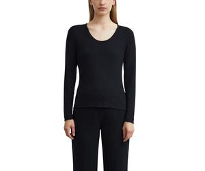 Langarmshirt COMMA, Damen, Gr. 38, schwarz, Single Jersey, Obermaterial: 95% Viskose, 5% Elasthan, unifarben, körpernah hüftbedeckend, tiefer Rundhals, abgesteppte Kante, Shirts Langarmshirt, mit tief