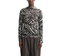 Langarmshirt COMMA, Damen, Gr. 38, schwarz-weiß (braun aop), Mesh, Obermaterial: 100% Polyester, gemustert, körpernah hüftbedeckend, Rundhals, abgesteppte Kante, Shirts Langarmshirt, aus Mesh und mit