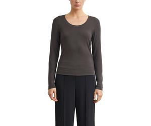 Langarmshirt COMMA, Damen, Gr. 40, braun, Single Jersey, Obermaterial: 95% Viskose, 5% Elasthan, unifarben, körpernah hüftbedeckend, tiefer Rundhals, abgesteppte Kante, Shirts Langarmshirt, mit tiefem