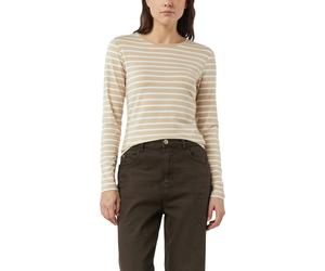 Langarmshirt COMMA, Damen, Gr. 42, beige weiß, Single Jersey, Obermaterial: 90% Viskose, 5% Elasthan, 5% metallisierte Fasern, gestreift, normal hüftbedeckend, Rundhals, Shirts Langarmshirt, geringelt