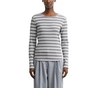 Langarmshirt COMMA, Damen, Gr. 42, grau (dunkelgrau stripe), Rippware, Obermaterial: 94% Baumwolle, 6% Elasthan, gestreift, körpernah hüftbedeckend, Rundhals, abgesteppte Kante, Shirts Langarmshirt, i