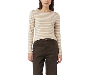 Langarmshirt COMMA, Damen, Gr. 44, beige (beige weiß), Single Jersey, Obermaterial: 90% Viskose, 5% Elasthan, 5% metallisierte Fasern, gestreift, normal hüftbedeckend, Rundhals, Shirts Langarmshirt, g
