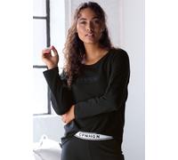 Langarmshirt COPENHAGEN STUDIOS, Damen, Gr. 48/50, schwarz, Sweatware, Obermaterial: 58% Baumwolle, 39% Polyester, 3% Elasthan, unifarben, oversize, Rundhals, Shirts Langarmshirt, mit hochwertiger Log