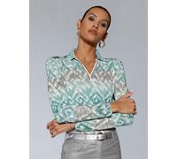 Langarmshirt CREATION L "Druck-Shirt", Damen, Gr. 40, grün (ecru, grau, bedruckt), 95% Viskose, 5% Elasthan, bedruckt, gemustert, mehrfarbig, V-Ausschnitt, Shirts Langarmshirt (55856463-40) ecru, grau