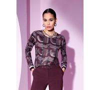 Langarmshirt CREATION L "Druck-Shirt", Damen, Gr. 48, beige (burgund, ecru, gemustert), 50% Baumwolle, 50% Polyester, gemustert, Rundhals, Shirts Langarmshirt (49378964-48) burgund, ecru, gemustert