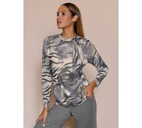 Langarmshirt CREATION L "Druck-Shirt", Damen, Gr. 52, grau (graphit, champagner, bedruckt), 96% Polyester, 4% Elasthan, gemustert, Shirts Langarmshirt (33527304-52) graphit, champagner, bedruckt