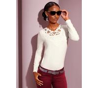 Langarmshirt CREATION L "Modal-Baumwoll-Shirt", Damen, Gr. 38, beige (ecru), 48% Baumwolle, 48% Modal, 4% Elasthan, unifarben, V-Ausschnitt, Shirts Langarmshirt (63658856-38) ecru