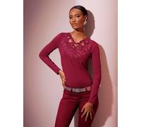 Langarmshirt CREATION L "Modal-Baumwoll-Shirt", Damen, Gr. 52, rot (dunkelrot), 48% Baumwolle, 48% Modal, 4% Elasthan, unifarben, V-Ausschnitt, Shirts Langarmshirt (84364446-52) dunkelrot