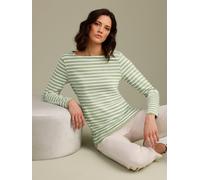Langarmshirt CREATION L PREMIUM "Pima-Baumwoll-Shirt", Damen, Gr. 38, grün (eucalyptus, weiß, geringelt), 95% Baumwolle, 5% Elasthan, gemustert, gestreift, mehrfarbig, U-Boot-Ausschnitt, Shirts Langar