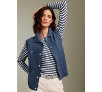 Langarmshirt CREATION L PREMIUM "Pima-Baumwoll-Shirt", Damen, Gr. 50, blau (rauchblau, weiß, geringelt), 95% Baumwolle, 5% Elasthan, gemustert, gestreift, mehrfarbig, U-Boot-Ausschnitt, Shirts Langarm
